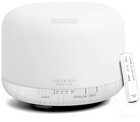 ASAKUKI Aroma Diffuser 500ML, Ultraschall Aromatherapie Diffusor für Ätherische Öle, Luftbefeuchter mit Fernbedienung, Automatische Abschaltung bei Wasserlosem Zustand, und 7 Arten LED Lichtfarben