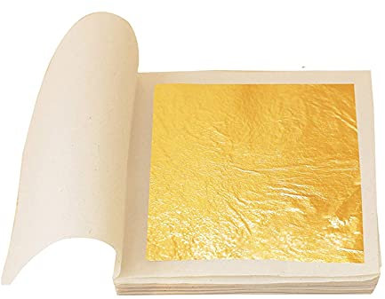 10Pcs Edible Gold Leaf,24K Gold Leaf Sheets for Cakes Drinks Decoration (Side Length : 1.7/4.33cm)