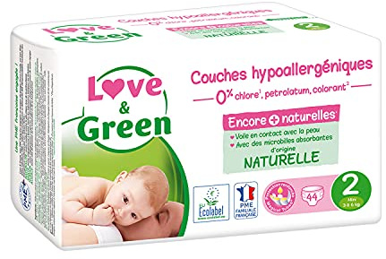 Love & Green Hypoallergene Windeln, 44 Windeln, Größe 2 (3-6 kg)
