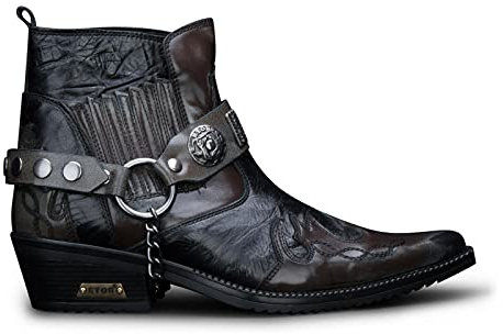 Infinity Leather Stivaletti da Uomo in Pelle Coccodrillo Marrone Stile Motociclista, Cowboy, Ballo Cubano Winklepickers 40