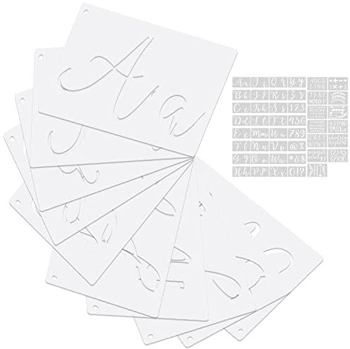 YXHZVON 45 Stück Buchstaben Zahlenschablonen Set, Wiederverwendbare Schablone Großbuchstaben Kleinbuchstaben und Zeichen Für Kunst Gemälde Auf Holz Scrapbooking