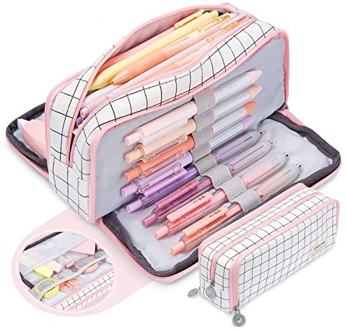 KUNQUN Großes Federmäppchen, 3-Fach Mäppchen Federmappe mit Großer Kapazität, Tragbare Büro Schreibwaren Organizer Stift Etui Niedliche Federtasche für Jungen Mädchen Schule Teenager