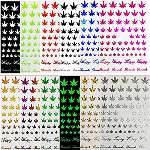 Nail Beauty Decorations Holographic Mixed Pattern 3D Leaves Decor Marijuana Leaf Nail Art Sticker Self-Adhesive