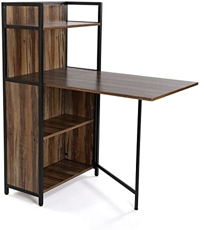 Versa Blumenau Esstisch mit Regal für Küche, Terrasse, Garten oder Esszimmer, Klappbare Arbeitsplatte, Maßnahmen (H x L x B) 120 x 30 x 62 cm, Holz, PVC und Metall, Farbe: Braun und Schwarz