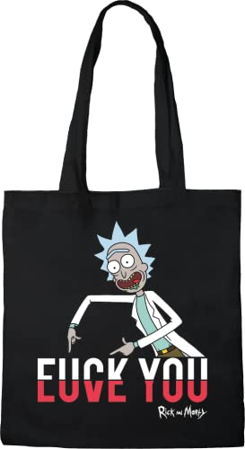 cotton division Tote Bag Rick and MorTY FUCK YOU, Referenz: BWRIMODBB002, Schwarz, 38 x 40 cm