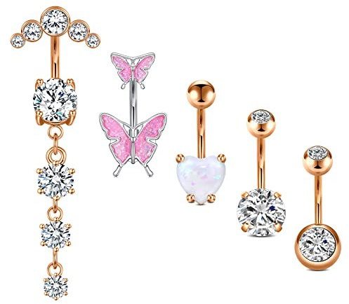 JFORYOU Bauchnabelpiercing Chirurgenstahl Piercing Bauchnabel Schmetterling Bauchnabelpiercing CZ Zirkon Bauchnabel Piercings mit Anhänger