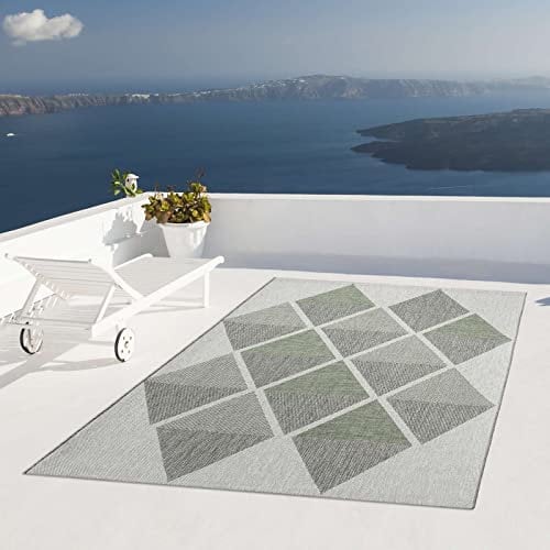 Taracarpet Outdoor Teppich Wetterfest Wohnzimmer Balkon Küchenteppich Flachgewebe Sisaloptik Muster Skandi grün 120x160 cm