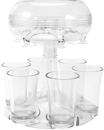 Distributeur Boisson Avec 6 Verres à Shot Plastique 4 cl, Distributeur de Boisson, Distributeur Alcool Sur Pied, Fournitures de Bar pour Liqueur Boissons Vodka Shooter Nouveauté Articles Mariage Fête