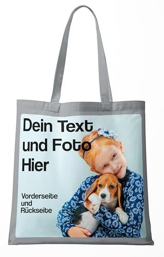 BLAK TEE Personalisierbarer Selbst Gestalten mit Foto und Text Wiederverwendbare Einkaufstasche Grau