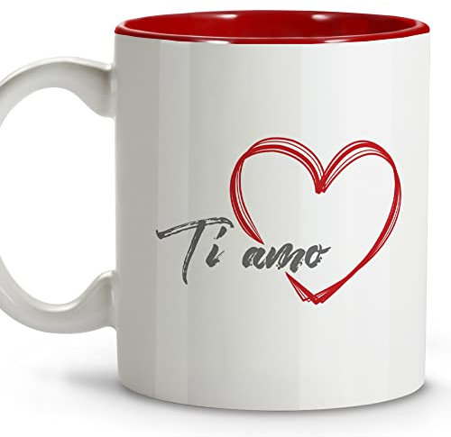 Tazza Ti Amo. Regalo Sposi Originale. Tazze Particolari. Regali San Valentino Tazze Colazione. Ceramica. 330 ml. TI AMO