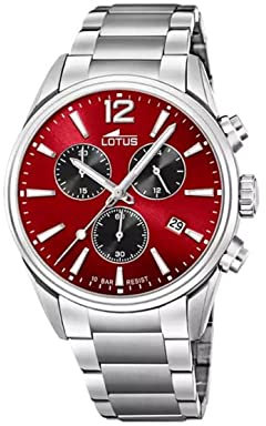 Lotus Herren Armbanduhr aus Edelstahl in der Farbe Silber-Rot 42mm, Wasserdichtigkeit: 10Bar, 18690/5