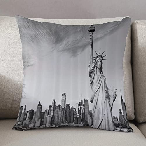 Kissenbezug 50 x 50 cm,New York City, Freiheitsstatue New York City Berühmte amerikanische Denkmal,Dekor Kissenhülle Kissenbezüge mit Verstecktem Reißverschluss, Couchkissen,Sofakissen Kopfkissenbezug