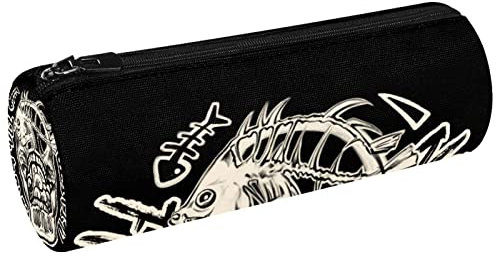Fishbone Skelett Canvas Stift Federmäppchen Münze Geldbörse Kosmetik Make-up Tasche für Student Schreibwaren Schule Büro Aufbewahrung, Multi#01, 20x6.3cm/7.9x2.5in, Federmäppchen