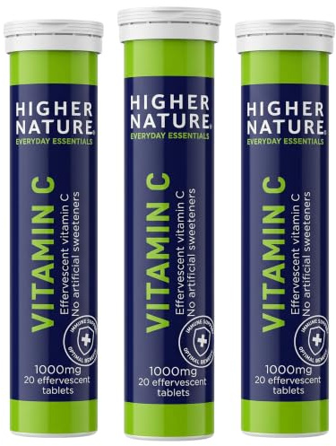 Higher Nature Fizzy C - Vitamin C Effervescent Tablets - 20 Tablets x 3 | Immune System Support, Vitamin C 1000mg, Vegan, (Pack of 3)