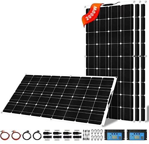 VBVARV Panneau Solaire Souple 1000 Watts + éCran LCD 40a, Panneau Solaire Monocristallin Flexible PhotovoltaïQue, pour Cabine, Camping Car, Caravane, Campeur,4 * 500w