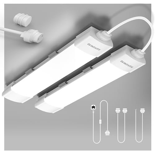 KUKUMAO LED Batten Light 6000K Daylight, 43cm Linkable, Under Cabinet, IP65, Plug-in Light for Kitchen, Garage, Workshop, Office, Shed