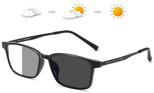 Lanomi Gafas de lectura fotocromáticas para hombre y mujer, filtro de luz azul, ayuda de lectura rectangular, protección UV, flexible, pantalla completa, gafas de sol con intensidad visual, Negro