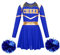 JanJean Kinder Cheer Leader Kostüm Mädchen Langarm Cheerleading Uniform Schulterfrei Kleid mit Pompoms/Harrband Schulmädchen Tanzkleid Halloween Cheerleading Outfits W Königsblau 146-152