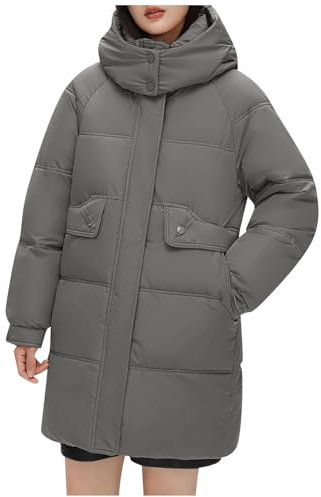 Azruma Mantel Damen Lang Daunenjacken Winterparka Damen Mit Fellkapuze Frauen Winddichte Einfarbig Rollkragen Reißverschluss Mittellang Steppmantel Mit Kapuze Kunstpelz Stola (Grau, M)