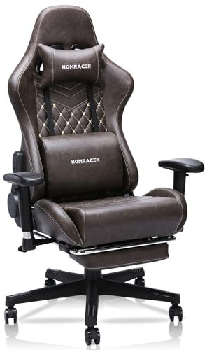 Gaming Chair, Computer Chair with Footrest, Headrest and Lumbar Support, Ergonomic PC, Height Adjustable, Executive Swivel Computer Padded Seat Cushion for Home/Office(Brown)