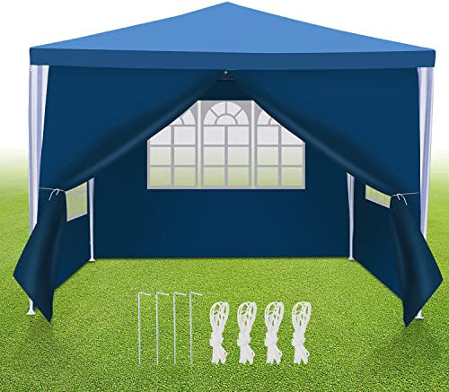 Tubiaz Pavillon 3x3m Wasserdicht Stabil Partyzelt Hochwertiges PE Plane Festzelt UV-Resistent Gartenzelt 100g/m² Bierzelt mit 4 Seitenteilen Blau