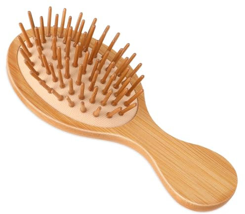 Spazzola districante in bambù naturale, mini spazzola districante portatile con setole di bambù per massaggio del cuoio capelluto, pettine antistatico tascabile in legno da viaggio, per donne, uomini