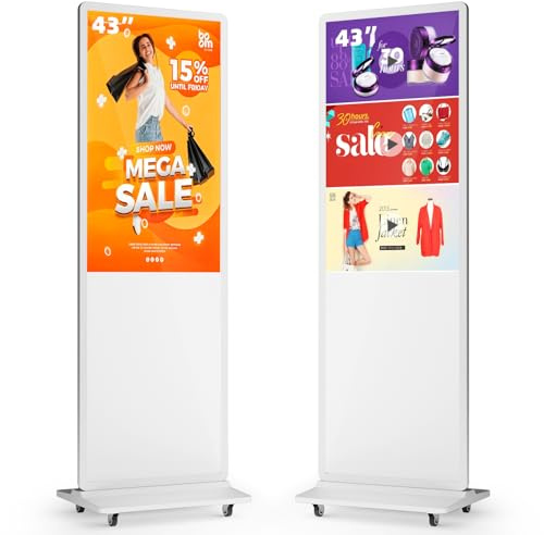 MWE 43 Zoll Digitaler Kundenstopper mit 4 Rollen, Werbedisplay Digital, LCD Digital Signage Display, Geeignet für Einzelhandelsgeschäft, Restaurant, Einkaufszentrum und Gewerbezentrum