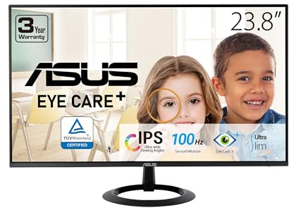ASUS 24 Zoll (60,5 cm Display) Augenpflege-Monitor (VZ24EHF) IPS, Full HD (1920 x 1080), Rahmenlos, 100 Hz, Adaptive Synchronisation, 1 ms, HDMI, Low Blue Light, ohne