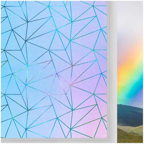 Beautysaid Buntglas-Fensterfolie, Regenbogen, Milchglasfolie, blickdicht, Privatsphäre, Fensterfolie, schillernd, selbstklebend, bunt, Anti-UV-Frost-Fensterfolie, für Mietbad, 90 x 400 cm