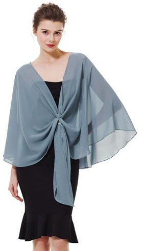 BEAUTELICATE Damen Chiffon Schal Stola Elegante Bolero Leichter Sommerjacke Braut Schal für Brautkleid Hochzeit Abendkleid Festlich (Staubig Blau, Einheitsgröße)