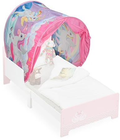 Relaxdays Tenda da Letto per Bambini, 220 x 79 cm, Cupola da Gioco, Funzione Pop-Up, Rifugio per la Cameretta, Unicorno, Poliestere