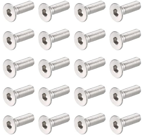Viti a Testa Svasata a Esagono Incassato Argento in Acciaio Inox A2 V2A Antiruggine Secondo Norma DIN 7991 / ISO 10642, Bullone Meccanico, Filettatura Completa (25 pezzi, M6 x 40 mm)