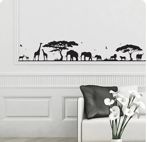 Sticker mural arbre oiseau, noir, 200 cm de large x 31 cm de haut