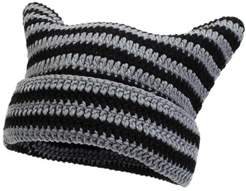 ARROMI Cat Beanie, Mütze Katzenohren, Cat Ears und y2k Accessoires, Lässige Gestreifte, Warme Katzenohrenmütze, Geeignet für Gehörschutz Im Herbst Und Winter, Geschenke für Katzenliebhaber