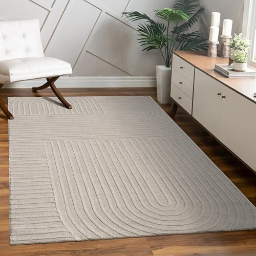 Paco Home Teppich Wohnzimmer Schlafzimmer Skandinavisches modernes Design mit Glanzdetails 3D Effekt Luxuriös Boho Soft-Touch Creme beige, Grösse:80x150 cm