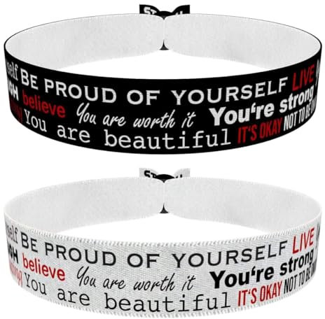 2er Set Affirmation Stoffarmbänder schwarz und weiß - Motivation Armband für Damen und Herren - Handgemacht - Verstellbar und wasserfest - Ideal als Geschenk oder für dein persönliches Mindset