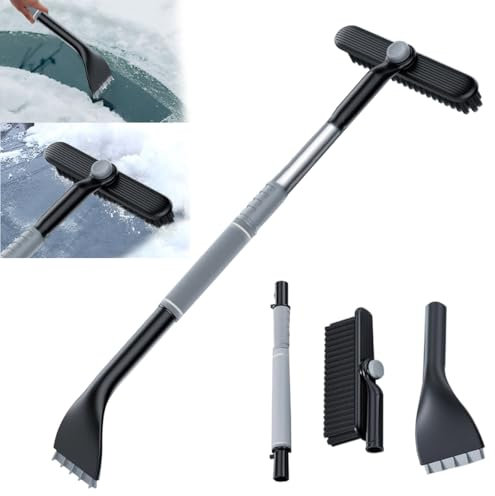 Eiskratzer Auto mit Besen, 3 in 1 Auto Reinigungsbürste, Eiskratzer & Schneebürste, Abnehmbarer Eisschaber mit 360 ° Grad Bürstenkopf, Ausziehbare Schneeräumbürste für PKW LKW SUV