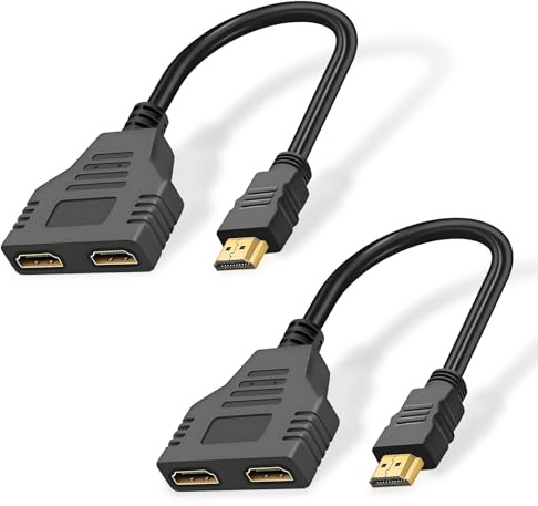 Flylin 2 Stück 1080P HDMI Kabel Splitter, HDMI Stecker auf Dual HDMI Buchse 1 auf 2 Wege Splitter Kabel Adapter Konverter, HDMI Doppelstecker für HDTV HD/Monitor/Projektoren