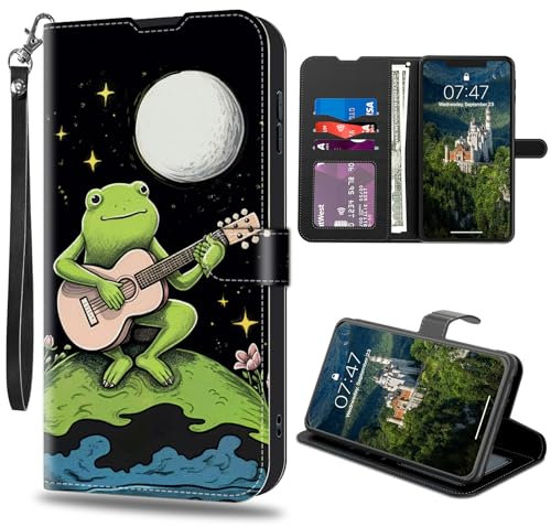 CAPAUNVDA for Google Pixel 8A Wallet Case with Credit Card Slots Holder, PU Leather Shockproof RFID Blocking Cover for Google Pixel 8A,Frog Play Guitar