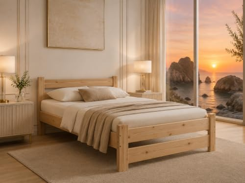 Best For Home - Massivholzbett | Futonbett | Naturholzbett bettgestell | Hochbett aus 100% Naturholz | kopfteil Bett | Bett mit lattenrost Und kopfteil |Seniorenbett | bettgestell (160x200 cm)