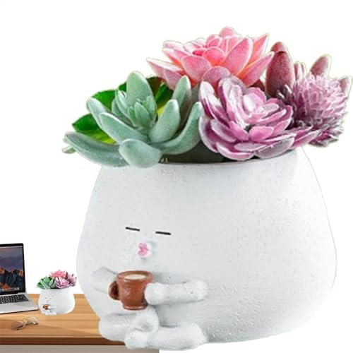 Kreativer Übertopf - Einzigartiger Blumentopf aus Kunstharz für Sukkulenten | Künstlerischer Schreibtisch-Pflanzgefäß | Kaffee-Zylinder-Design | Dekorative -Gartenstatue | Kleine Pflanztöpfe mit