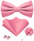 JEMYGINS Herren Matte Einfarbige Fliege mit Taschentuch Manschettenknöpfen und Ansteckblume Set Rosa