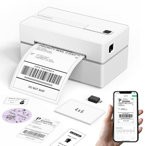 KNAON Bluetooth 4x6 Thermal Label Printer for Shipping, White
