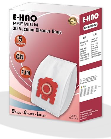 E-HAO Pack de 8 Bolsas de Polvo 3D Mejoradas para Aspiradoras Miele, Recambio para las Series FJM y GN. Compatible con modelos: Complete C1/C2/C3, Compact C1/C2, Classic C1, S8, S6, S5, S4, S2