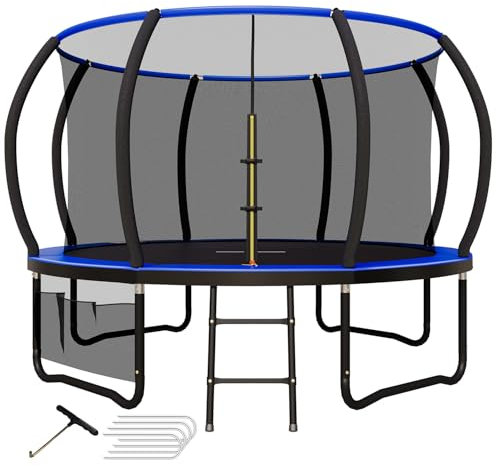 Devoko Trampolin Outdoor Ø 228/305/366/427 cm, vom TÜV Rheinland GS-Zertifikat, Kindertrampolin Gartentrampolin mit Sicherheitsnetz, Rundes Riesentrampolin mit Leiter und Schuhbeutel