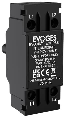 Evoges EVODINT 6A Intermediate Dummy Dimmer Switch 3 Way Push On Push Off Only Replacement Module, No Dimming Function