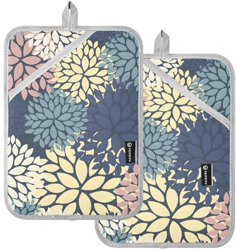Set di 2 guanti da forno personalizzati resistenti al calore per bancone decorazione da cucina, colore: rosa, blu, giallo