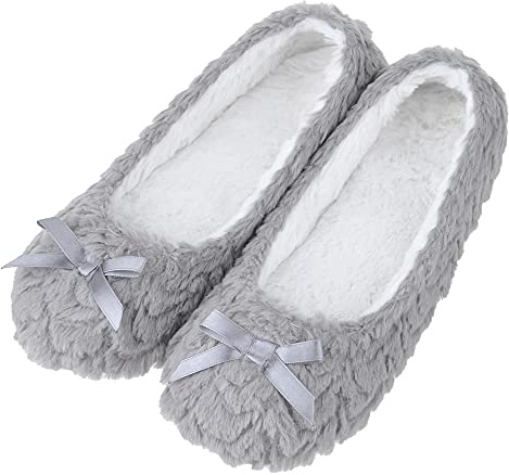 MIXIN Womens Slip-on Slippers for Women Fluffy Ballerina Slippers Grey Size UK5