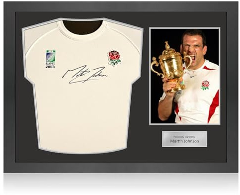 Exclusive Memorabilia Martin Johnson Signed Commemorative Champions '03 England Rugby Shirt. Icon Frame