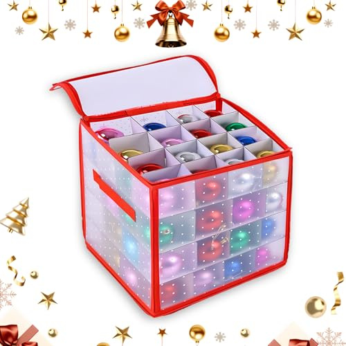 Weihnachtskugeln Aufbewahrung Hanging Organizer, dellyy Aufbewahrungsbox, Box Aufbewahrung, Rot, 64 Fächer je 7.5 cm, für 64 Weihnachtskugeln Max (1, B, 30.5 * 30.5 * 30.5 cm)